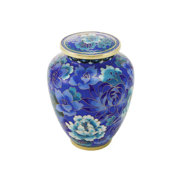 Blue Floral Blossom Cloisonne Cremation Urn