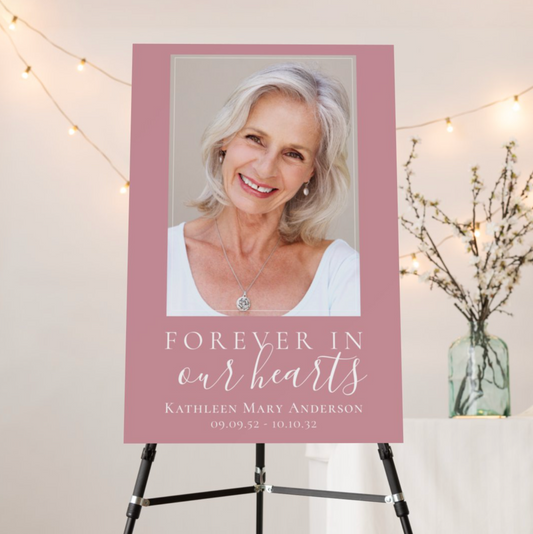Forever in Our Hearts Photo Funeral Welcome Poster