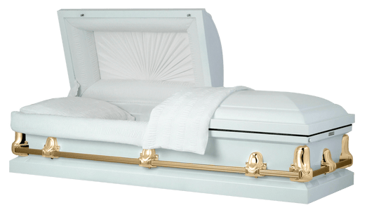 White and Gold Steel Casket