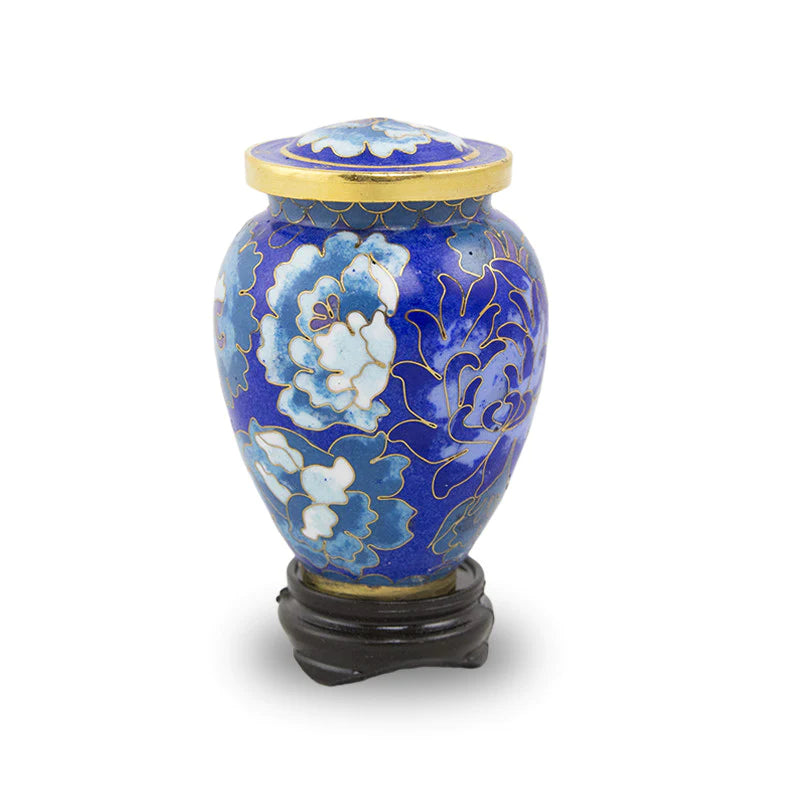 Blue Floral Blossom Cloisonne Cremation Urn