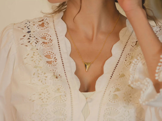 Pyramid Memorial Cremation Urn Necklace  on body