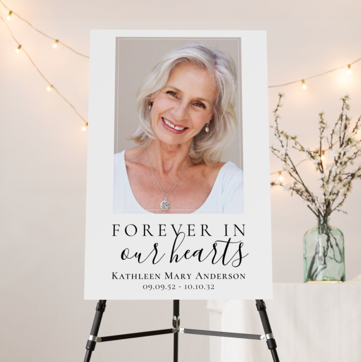 Forever in Our Hearts Photo Funeral Welcome Poster