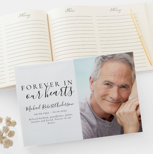 Forever in Our Hearts Photo Funeral Guest Book