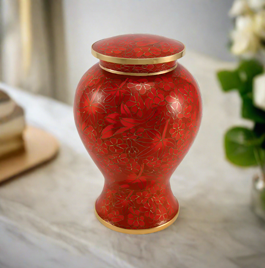 Autumn Leaves Cloisonne Cremation Urn | Adult Ashes | Engravable