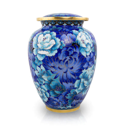 Blue Floral Blossom Cloisonne Cremation Urn