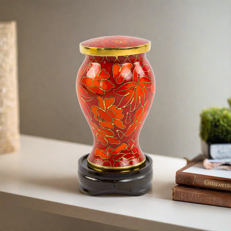 Autumn Leaves Cloisonne Cremation Urn | Adult Ashes | Engravable