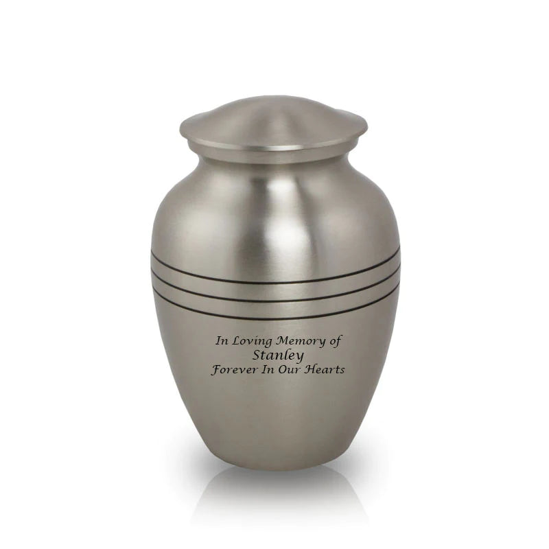 Engravable Silver Banded Cremation Urn